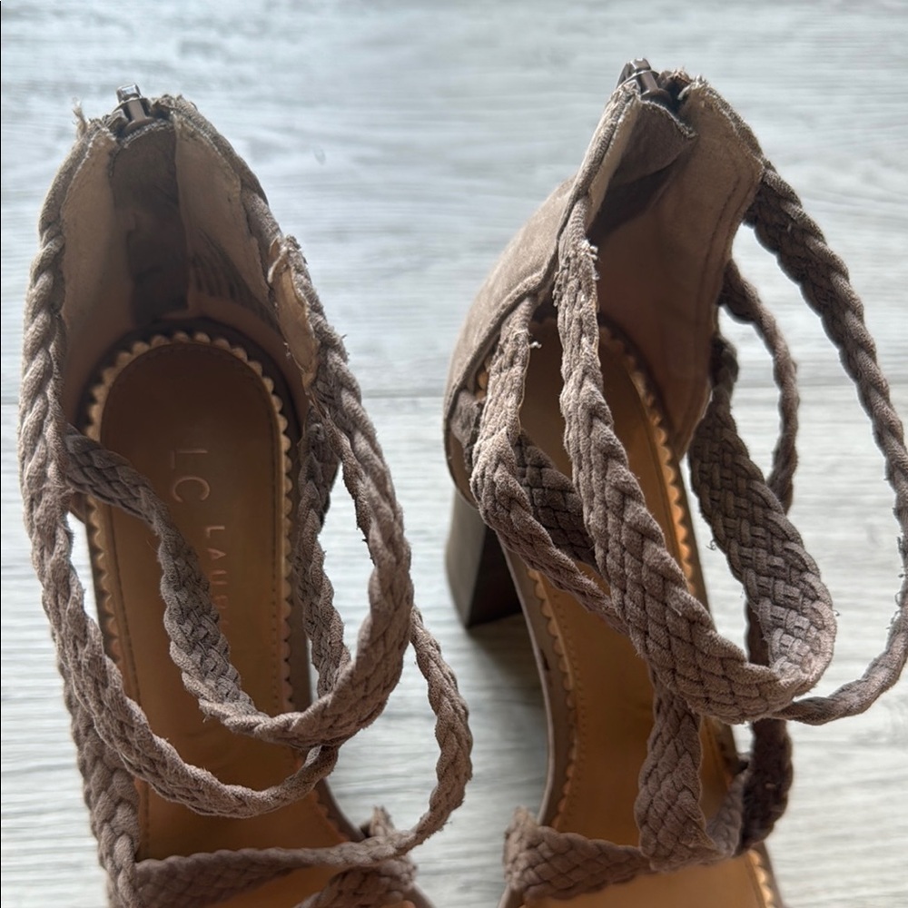 Nude Block Heel Sandals with Crisscross Straps - Picture 6 of 6